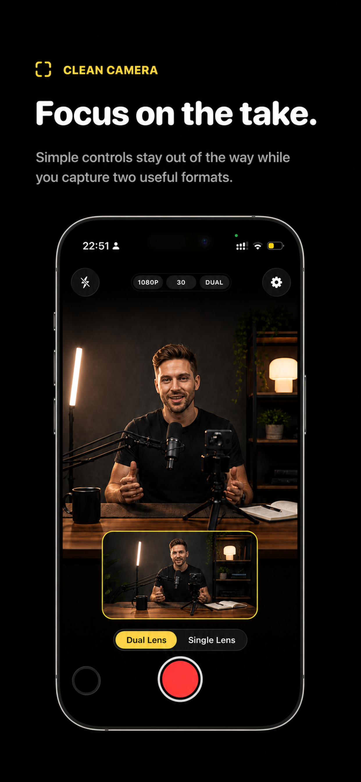 DualShot Video Recorder — landscape 16:9 recording